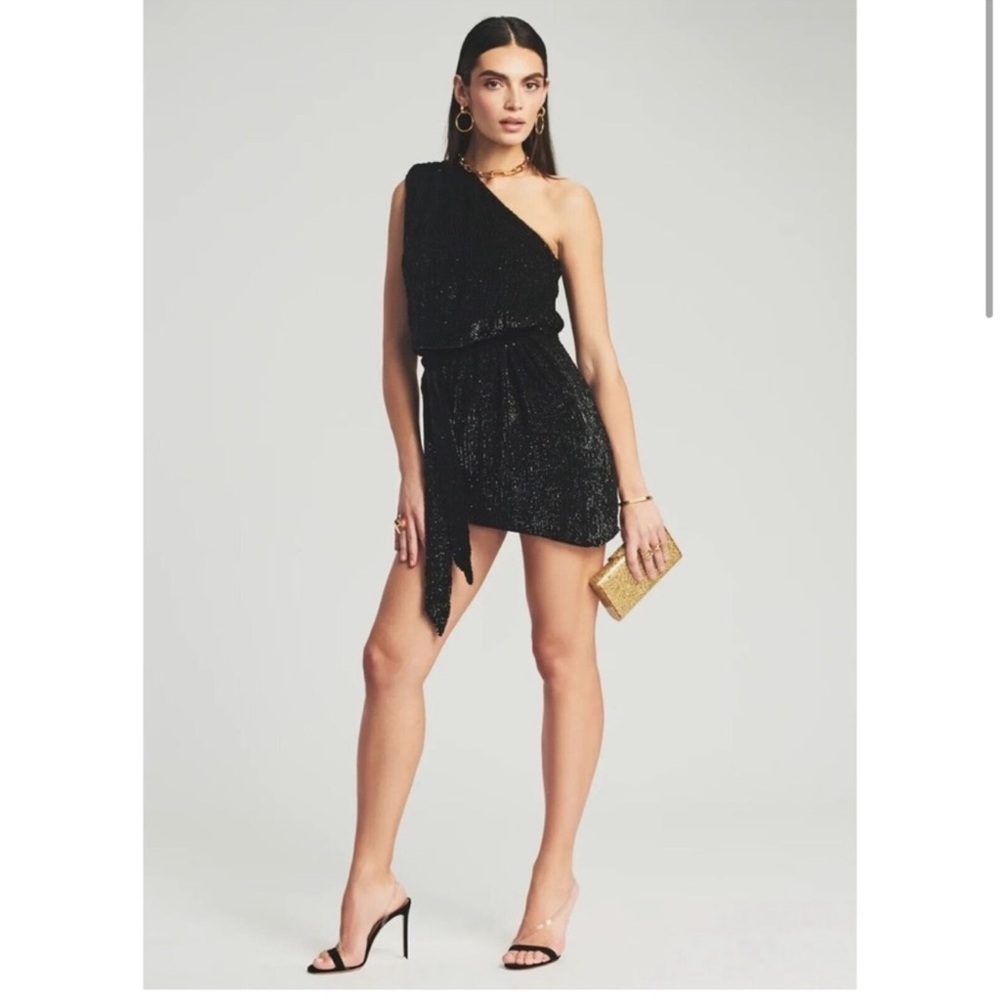 RETROFETE Ella Sequins Mini Belted Dress in Black Night Out Size Small